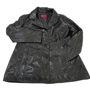 Excelled Collection Leather Jacket Blazer Black‎ XL Full Button Closure Women's